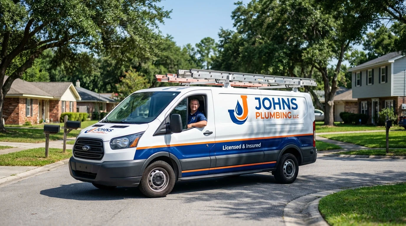 Johns Plumbing LLC service van in Plantersville, MS