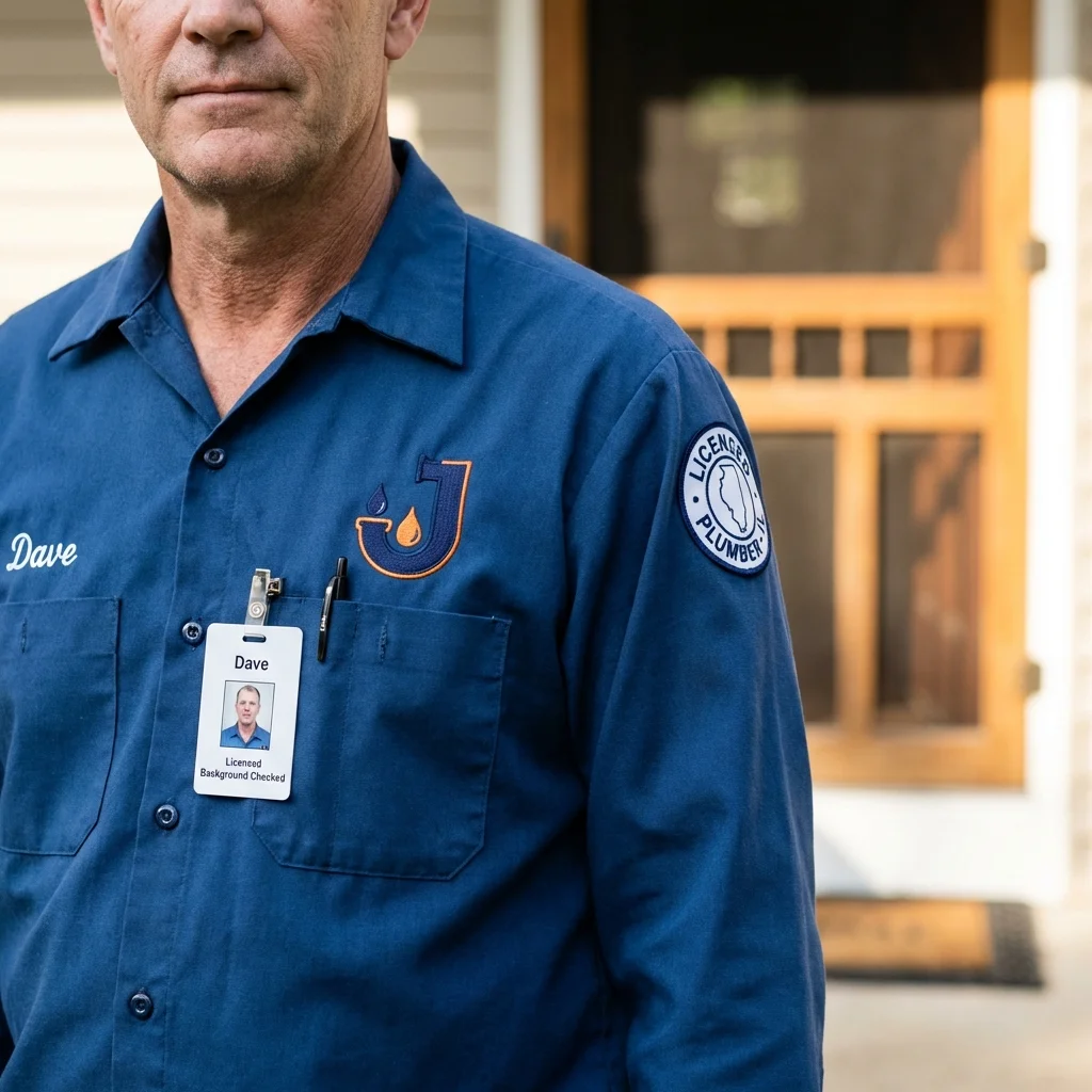 Licensed plumber showing ID badge in Plantersville, MS