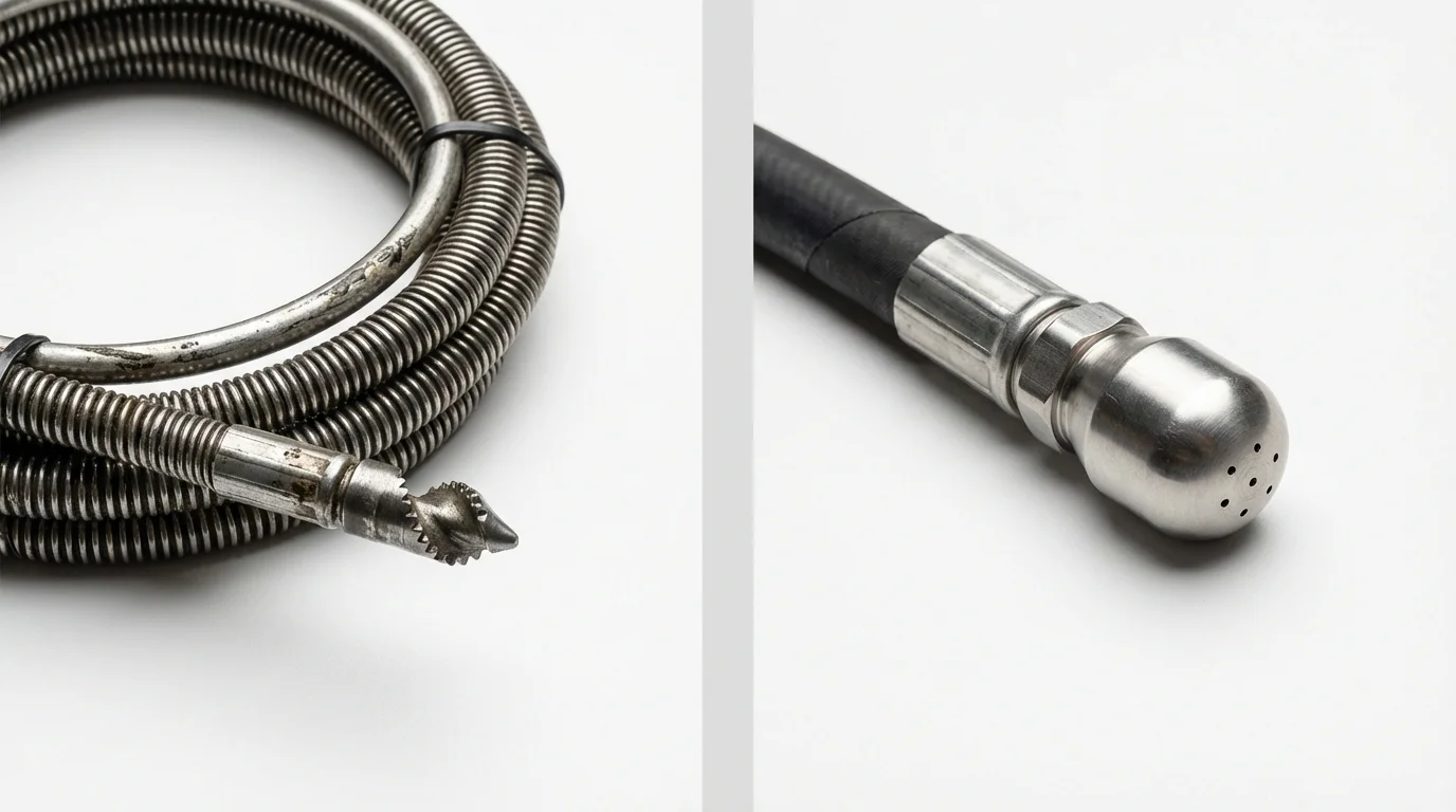 Drain snake cable and hydro jetting nozzle used for drain cleaning in Plantersville, MS